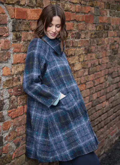 Tweed Swing Coat in Blue